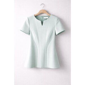 Hugo Boss Mint Green Structured Blouse Short Sleeve Zip Back US 8